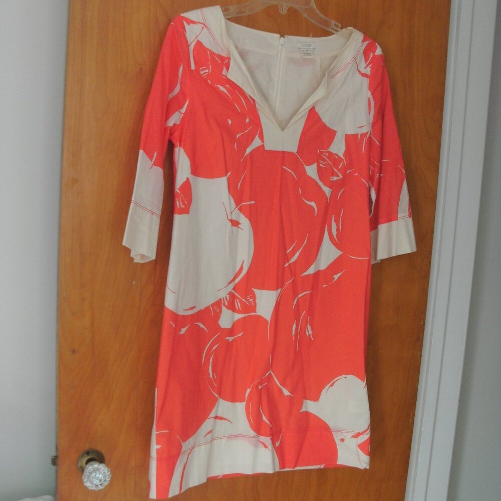 J. Crew Orange Ivory Multi-Color Fruit Print BIG APPLE TUNIC Shift Dress Cotton